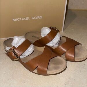 Michael Kors Tan Sandals with Crisscross Straps